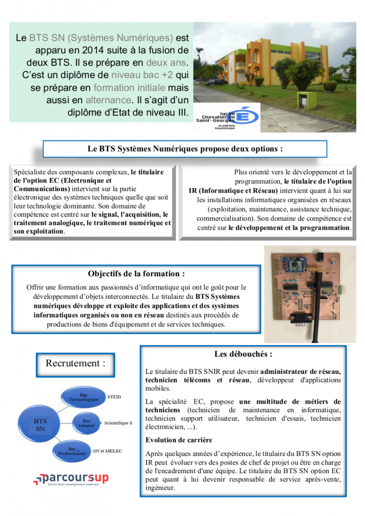 Le BTS SN (Système Numérique) LPO Chevalier de
