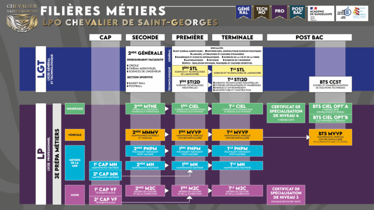 Schéma des filières métiers du LPO Chevalier de Saint-Georges
